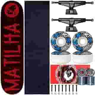 Matilha Skateboard, Skate Completo Profissional Shape 8.0 Matilha Black Tag Red