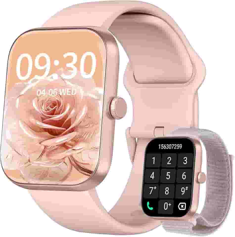 Smartwatch Feminino, Tela HD de 1,91" Relógio Fitness com Alexa, 100 Esportes, Frequência Cardíaca e Monitoramento do Sono, IP68 à rova d'água, Compatível com Android iOS, 2 Pulseiras (Rosa)