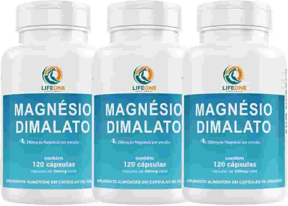 Magnésio Dimalato 600mg Life One 120 Cápsulas Kit 3 Potes