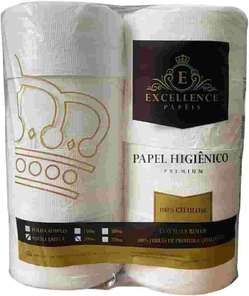 Papel Higiênico Rolão Folha Dupla Excellence 8 Rolos Premium, Branquíssimo, Alta Absorção e Custo-Benefício