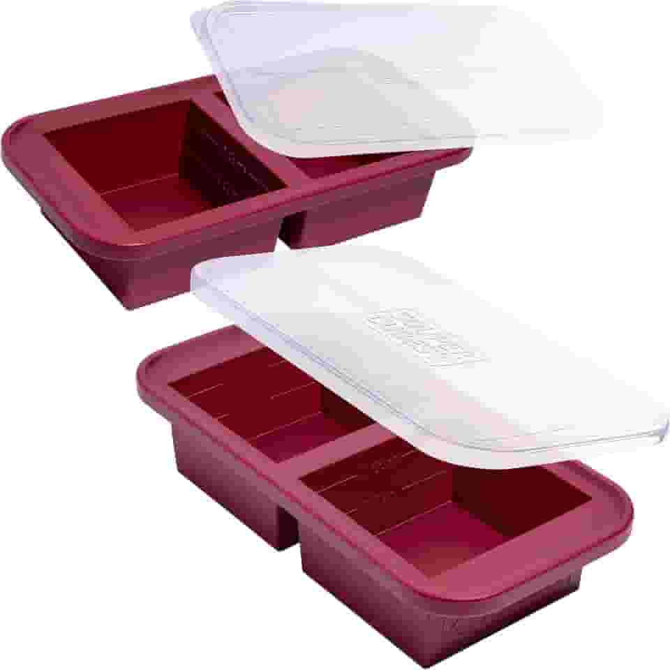 Souper Cubes 2 formas de silicone para freezer com tampas – cubos de sopa para congelar lasanha, sobras, sopas, molhos, caçarolas, refeições de preparação de refeições e mais – Pacote com 2 cranberry