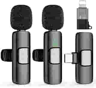 Microfone de Lapela Sem Fio Bluetooth – Kit com 2 Unidades, Cancelamento de Ruído, 10h de Bateria, para iPhone, Android, PC e Câmera USB-C