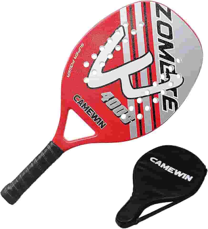 Raquete Vermelha Para Beach Tennis Profissional Em Fibra Carbono Com Capa Protetora - Camewin