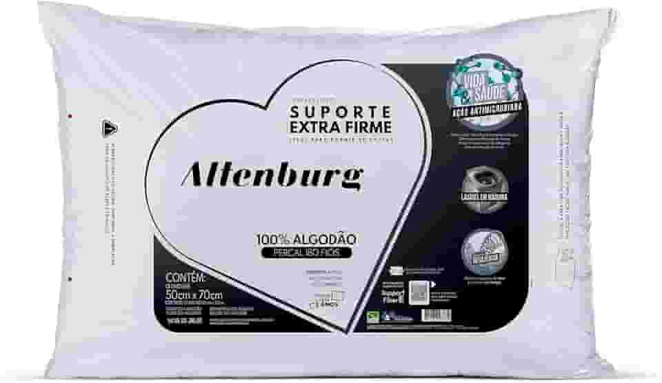Travesseiro Suporte Extra Firme Altenburg Extra Branco Capa Percal 180 Fios 100% Alg./ Recheio 100% fibra de poliéster