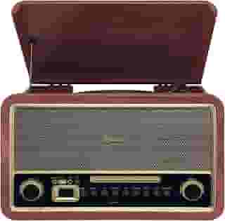 Raveo Vitrola Turner com Toca-discos de 3 velocidades, Rádio FM, CD e Cassete players, USB (reproduz e grava), entrada e saída auxiliares e tecnologia de conexão Bluetooth.
