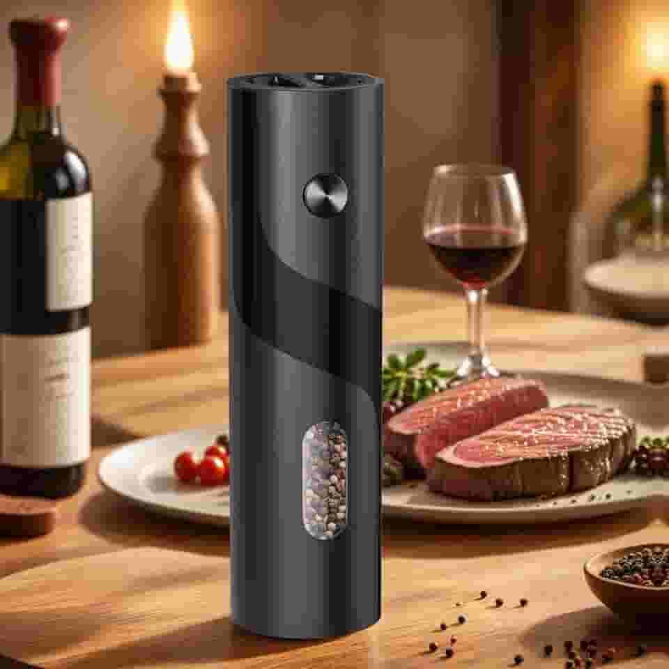 Moedor elétrico de sal e pimenta, moedor de especiarias, moedor de pimenta automático com uma mão, grossura ajustável, moedor de 110 ml