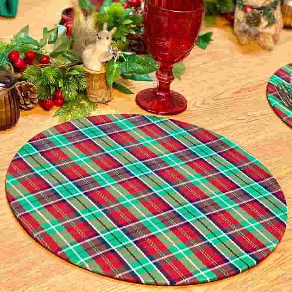 Kit Capas de Sousplat 35cm de Natal Natalina 6 Lugares (Xadrez Tradicional Natalino)