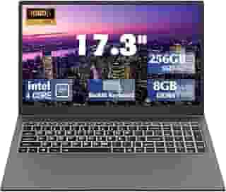 IJKKJI Laptop de 17 polegadas com teclado retroiluminado, teclado de fonte grande de tamanho completo, Intel Celeron N5095, 8 GB de RAM 256 GB SSD, computadores com Windows 11, Tipo-C, webcam, Wi-Fi
