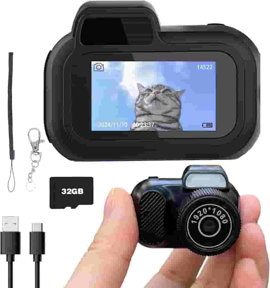 Câmera mini chaveiro, micro retrô com cartão de 32 GB, câmera digital de encaixe retrô 1080p, 6 filtros, gravador de vídeo vintage HD de 0,96 polegadas para viagens, estudo e atividades ao ar livre