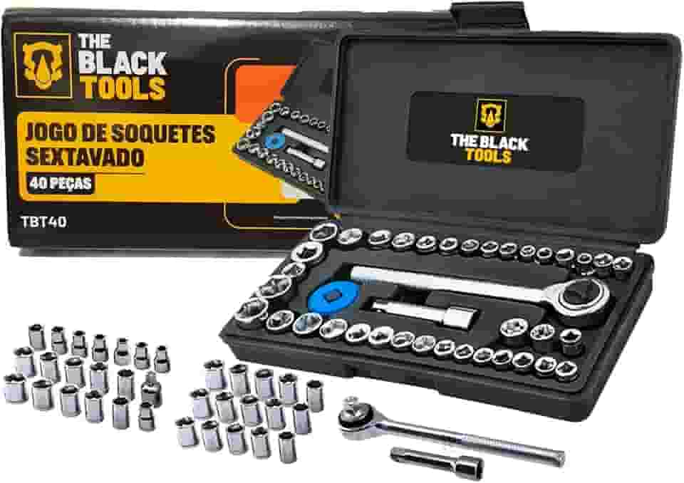 Kit Jogo Soquetes Sextavado C/Catraca 40 Pcs Reversível