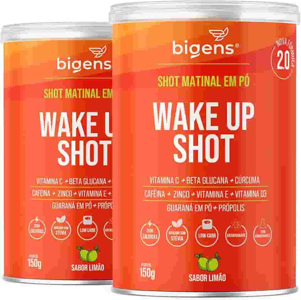 Wake up shot, vitamina c, própolis, gengibre, cúrcuma, guarana e zinco, Sabor Limão, 150g, Bigens Kit 2x