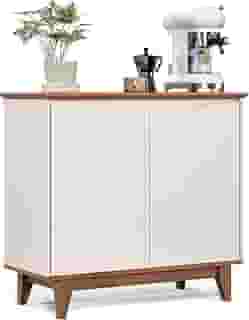 Aparador Bancada Sala Decoração Buffet Balcão Jantar Armário Cozinha Cantinho do Café 2 Portas Flow - Offwhite/Freijó