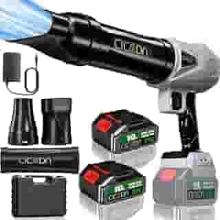 Soprador de folhas sem fio 500.000 RPM com bocal estendido – 2 pilhas 3,0 Ah, leve portátil para pátio, garagem, neve e remoção de detritos