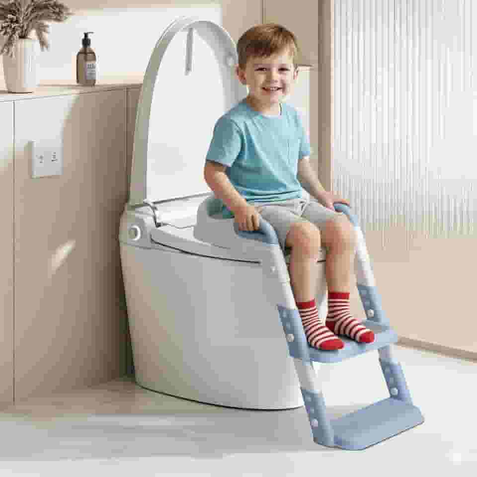 Troninho Redutor Infantil Assento com Escada OHANA BABY – Para Vaso Sanitário Redondo, Antiderrapante, Ideal para Crianças em Processo de Desfralde A partir de 18 Meses (Azul)