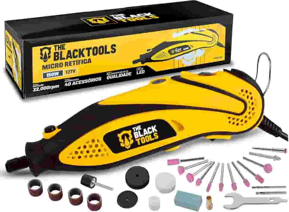 Micro Retifica Profissional 135w Elétrica Com Kit Acessórios 40 Peças Corte Desbaste Tmr135 220V The Black Tools