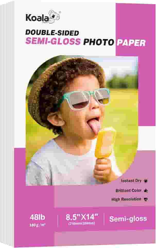 Koala Papel fotográfico semibrilhante dupla face, 21,5 x 35 cm, 100 folhas, 22 kg, para impressora a jato de tinta e laser para impressão de topo de bolo de cartão fotográfico