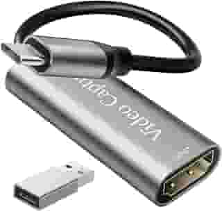 VIXLW Placa de captura de vídeo, USB 3.0 HDMI para USB C, 4K 1080P 60FPS, placa de gravação de vídeo para transmissão ao vivo de jogos, para sistema Windows/Mac OS com adaptador USB C para ajustar PS4