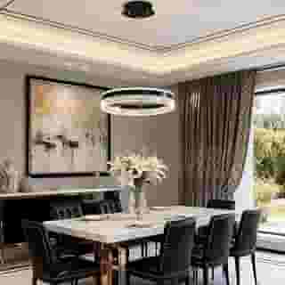 Daksan Lustre de Cristal Moderno e Luxuoso 50cm LED Circular com 3 Cores, Ajustável em Altura, Luminária de Teto Redonda 50W Preto para Sala de Jantar e Sala de Estar