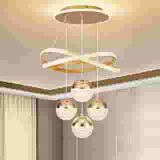 Lustre Pendente para Sala e Quarto | Luminaria Pendente Sala Jantar LED Lustre Linear Contemporâneo 4 Luzes, Metal com Dimerização e 3 Temperaturas de Cor (Ouro)