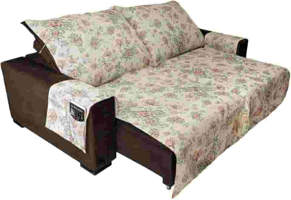 Capa para Sofá Retrátil 2,50m Estampada | Protetor de Sofá Reclinável e Retrátil - Lavável Antiderrapante Contra Sujeira Manchas Pets Crianças Decoração Dois Lugares (Margarida (Tabaco))