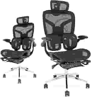 Cadeiras de Escritório Ergonômicas com Suporte Lombar, Encosto e Apoio de Cabeça Ajustávels, Tela Mesh Respirável, com Rodizios Forte, Suporta 150kg – Ideal para Home Office e Jogos（Preto）