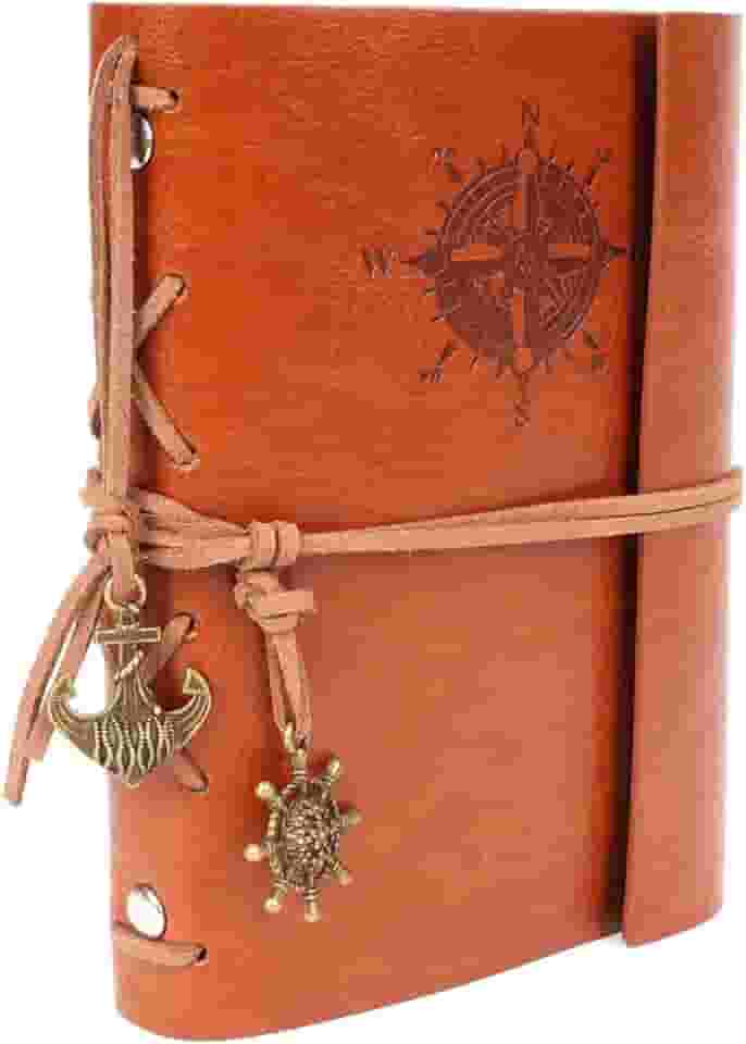 Leather Writing Journal Notebook, 5-inch Timeless Nautical Spiral-Bound Notebook featuring Blank, Unlined Sheets, Vintage-Style Pendants, Intricate Embossing, Suitable for Sketches and Musings