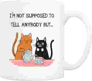 5Aup Caneca Cat Lover 'Secret Keeper' - Caneca de café de cerâmica engraçada de 325 ml com design 'I Can't Tell Anyone' - perfeita para melhores amigas, mulheres, gatinhas e amantes de fofocas