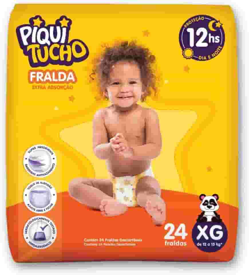 Fralda Descartável Infantil Extra Absorção Piquitucho para Bebê Hipoalergênico M/G/XG (X-Grande)