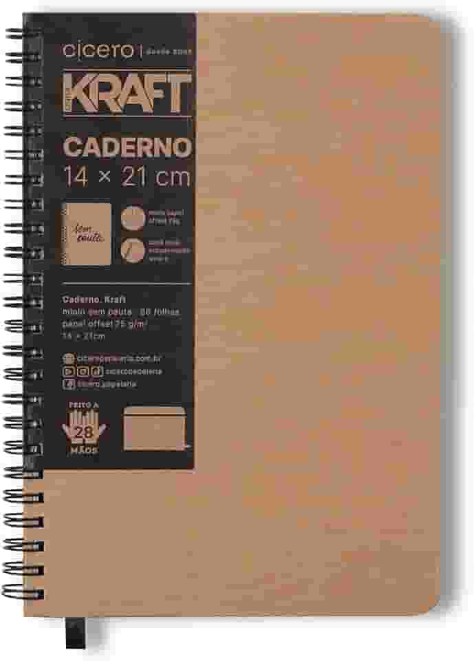 Caderneta Wire O Kraft, Cicero, 2605, Bege, Médio (14X21)