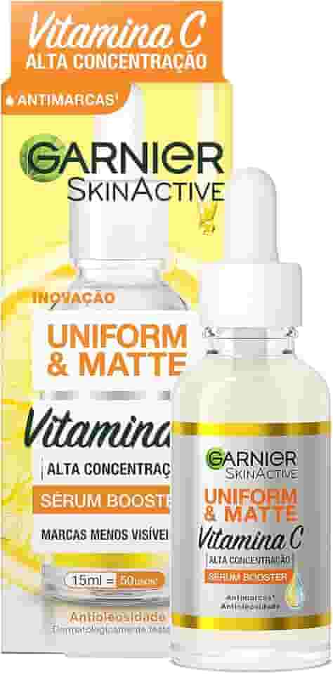 Garnier Uniform & Matte Sérum Facial Antimarcas Vitamina C, Niacinamida e Ácido Salicílico, Reduz Marcas Visivelmente, Controla Oleosidade, Efeito Matte, Hidrata e Uniformiza a Pele, 15ml