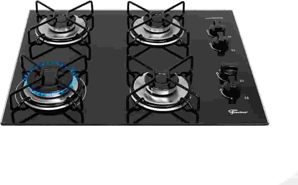 FISCHER COOKTOP À GÁS 4 BOCAS FIT LINE TREMPE ARAMADO MESA VIDRO PRETO BIVOLT 36350-102675