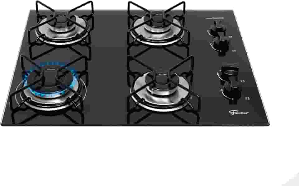 FISCHER COOKTOP À GÁS 4 BOCAS FIT LINE TREMPE ARAMADO MESA VIDRO PRETO BIVOLT 36350-102675