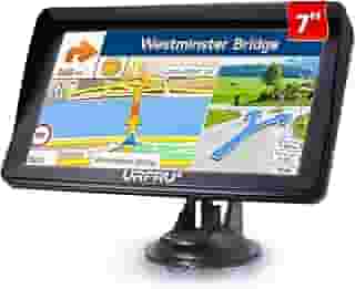 URFRU Navegador GPS de 17 cm para carro, caminhão, trailer, mapas off-line 2025 com atualizações gratuitas vitalícias, navegação por satélite com tela sensível ao toque, orientação de voz, alertas de