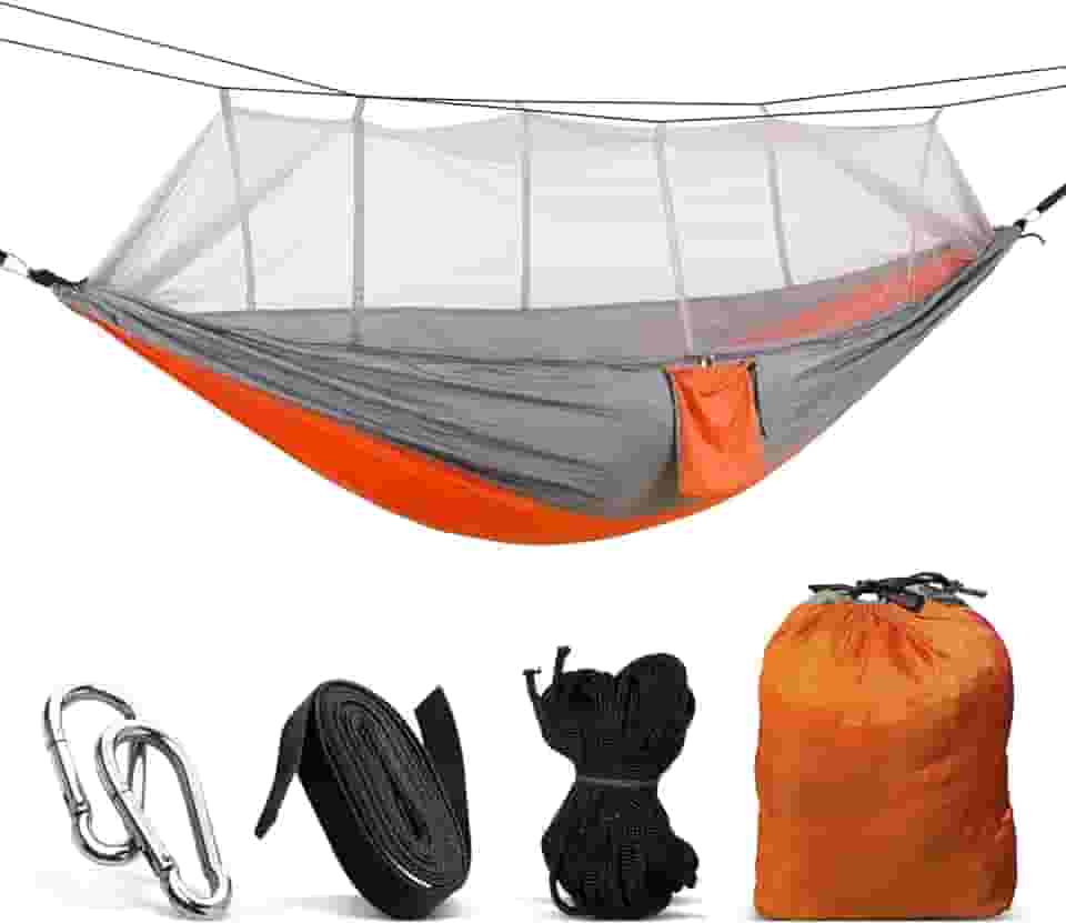 Rede De Dormir Camping Construção Rápida, Portátil Dobrável Rede de Árvore Acampamento (Laranja C/Mosquiteiro) LP-061