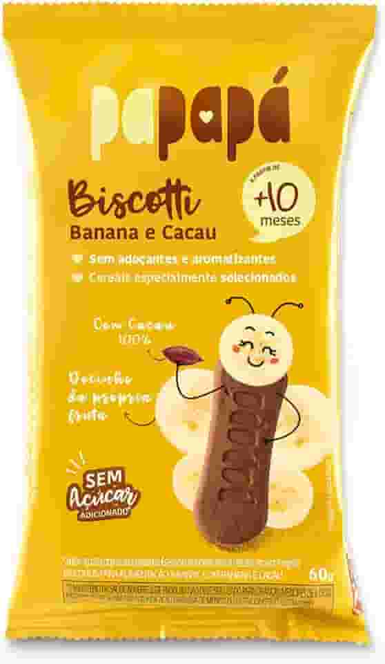 Papapá, Biscoito infantil, Biscotti, Sabor Banana & Cacau, 60g, Amarelo