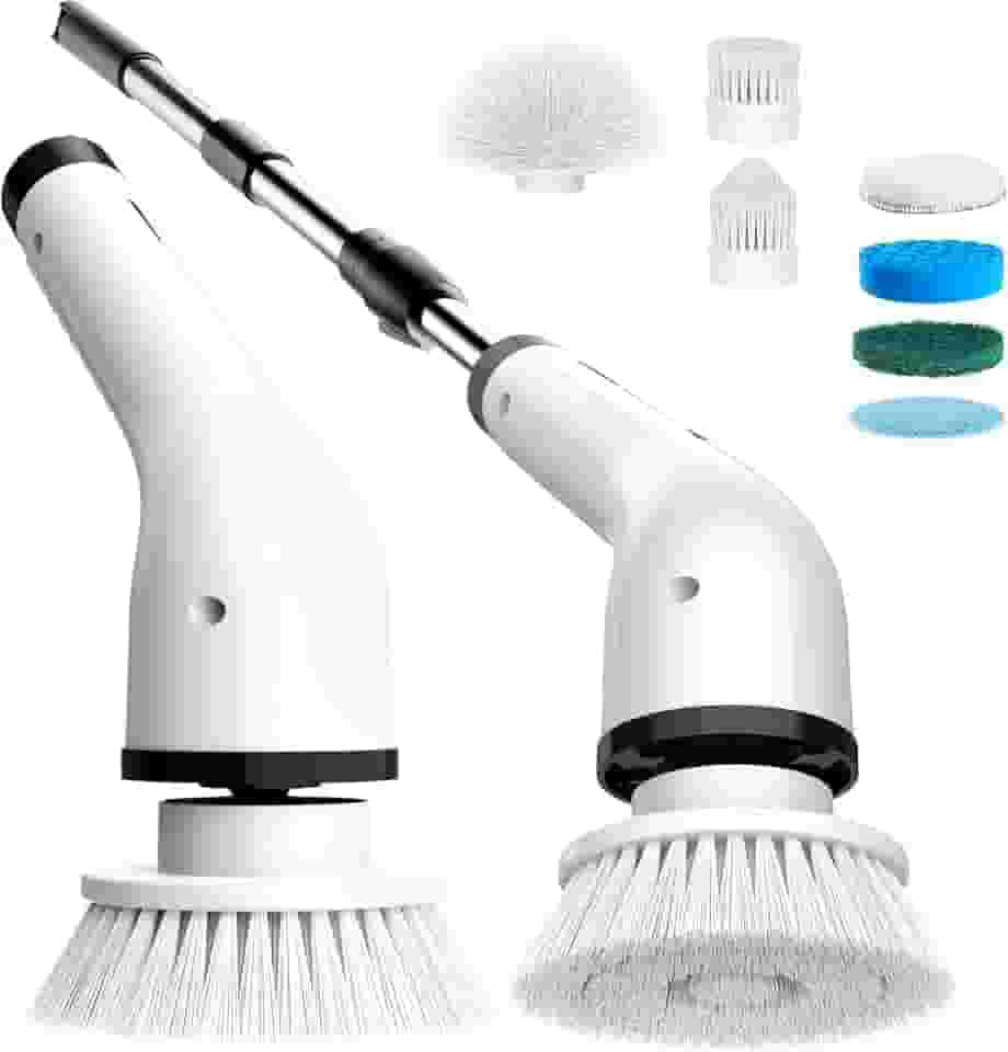 Esfregão Elétrico Giratório Sem Fio Escova Rotativa De Limpeza Pesada Para Cozinha Banheiro Piso e Janelas Multiuso Recarregável 7 Cabeças de Escovas Substituíveis Cabo Ajustável e extensível
