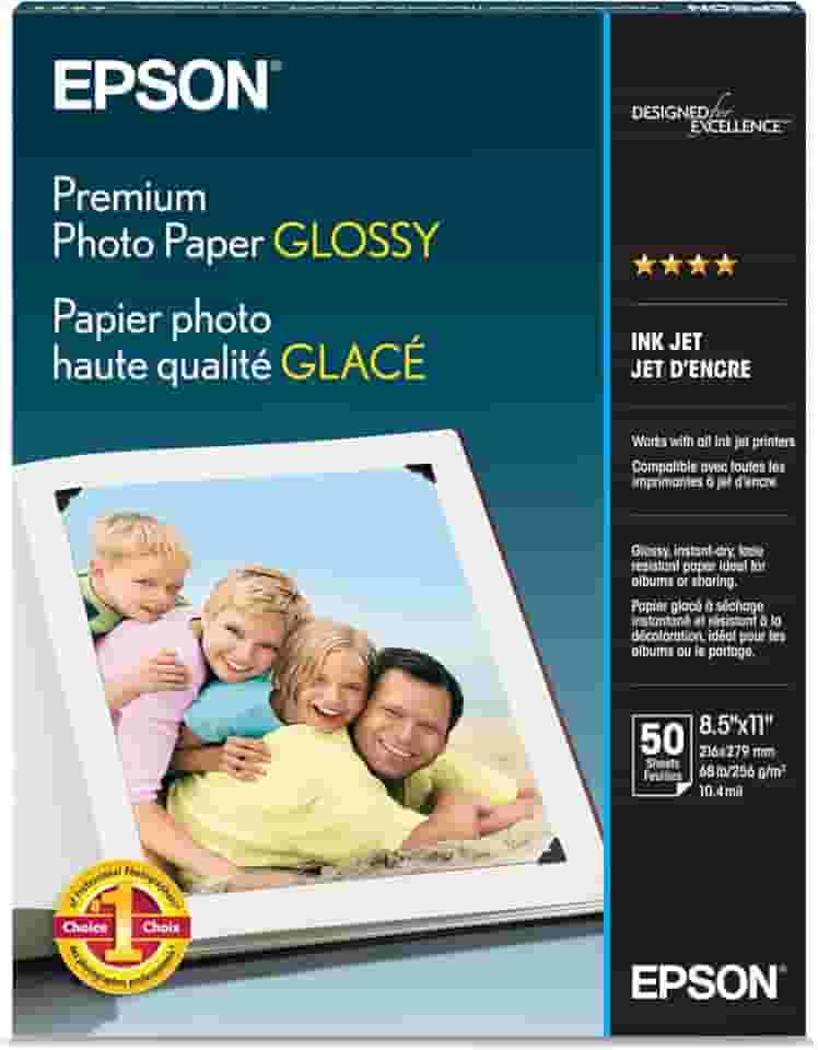 Papel fotográfico premium Epson brilhante (21,5 x 28 cm, 50 folhas) (S041667)