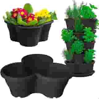 Vaso Treviso Preto Empilhável Jardim Vertical 11L Borda Anti Formiga para Plantas Ornamentais, Hortas, Frutas, Temperos, Suculentas e Flores
