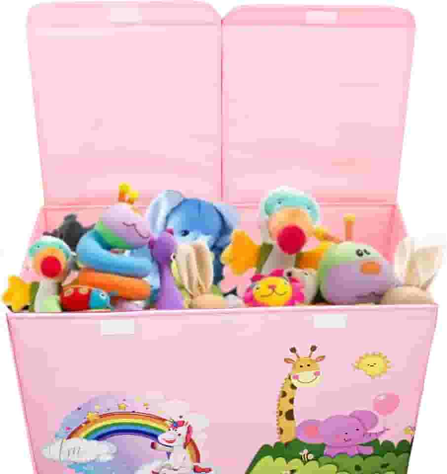 Bau De Brinquedos Caixa Organizadora Montável Estampado Estruturada 60x40 Ideal Para Quarto Infantil (ROSA)