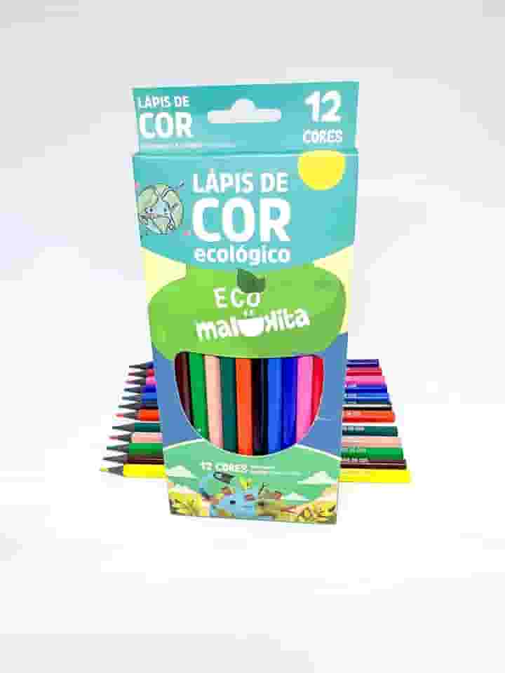 Lapis de cor 12 unidades, ecológico, sextavado, em material reciclado, com logomarca estampada - Eco Malukita