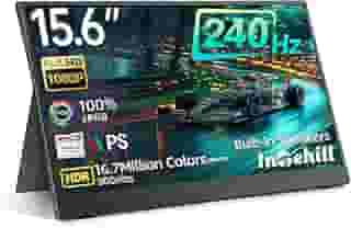 Intehill Monitor portátil de 240 Hz, monitor de jogos portátil IPS LCD 15.6 de grau A+, AMD FreeSync, resposta de 2 ms, monitor FHD 1080p sRGB 100% HDR portátil, corpo de alumínio, USB-C duplo e mini