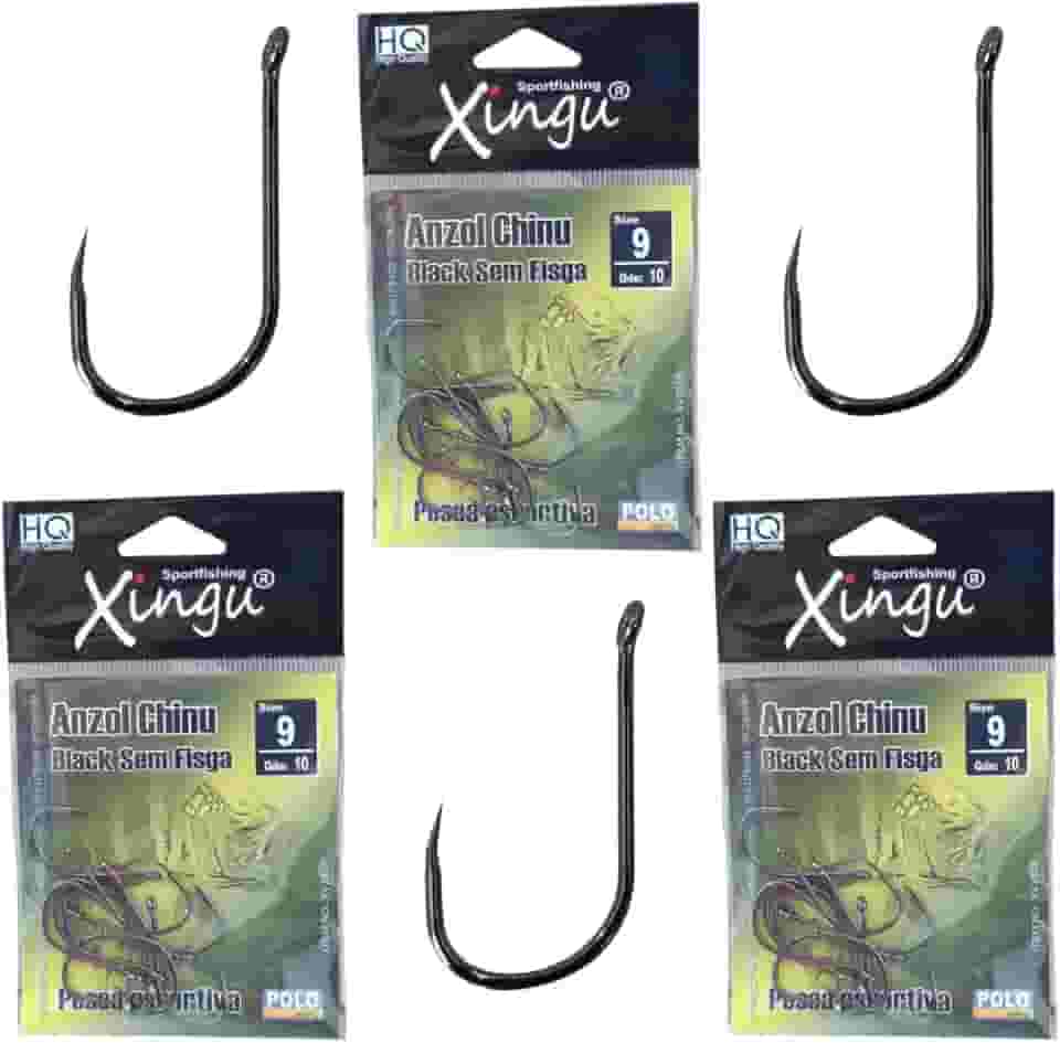 Kit 30 Anzol Pesca Pesqueiro sem Farpa Liso Chinu Black Tamanho Numero 9