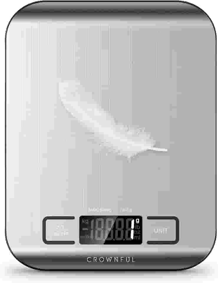 CROWNFUL Balança de alimentos, balança digital de cozinha de 5 kg, peso onças e gramas para cozinhar e assar, 6 unidades com função de tara (bateria incluída)