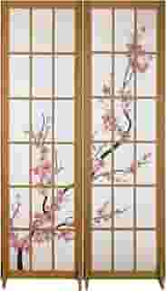 Biombo Divisoria MDF Oriental Japonês Divisor Ambiente Cerejeira Reto (2 Folhas)
