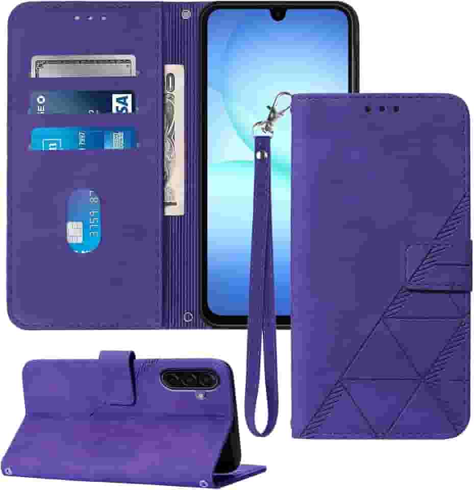Capa carteira para Samsung A17 5G, compartimentos para cartão, alça de pulso, proteção interna de telefone TPU, capa flip de couro PU com suporte para Galaxy A17 2025 (roxa)