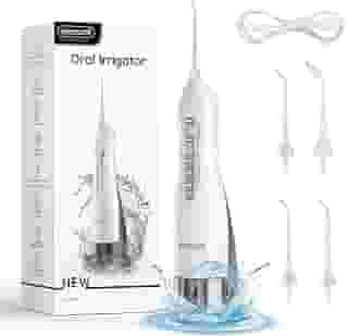 Fio dental sem fio Mornwell para dentes – Tanque de 330 ml e 4 pontas de jato, Irrigador oral dental portátil de 3 modos, cuidados com cintas, irrigador bucal portátil recarregável