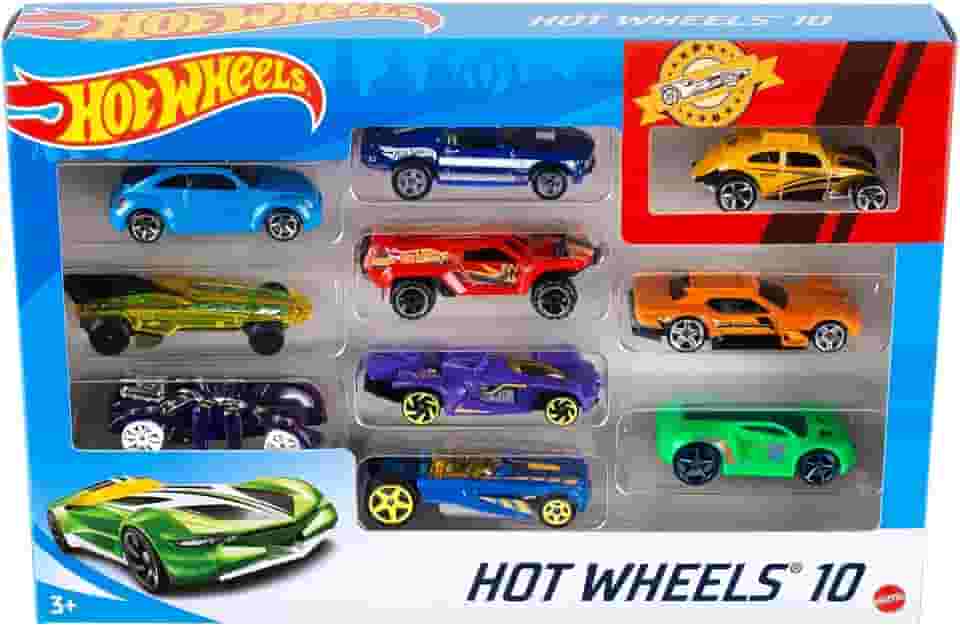 Hot Wheels Diecast Veículo de Brinquedo Pacote Surpresa 10 carros para crianças a partir de 3 anos