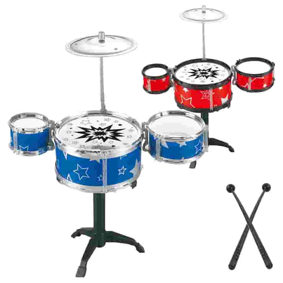 Mini Bateria Infantil Instrumento Brinquedo Musical com Prato Tambor Baqueta (Azul)