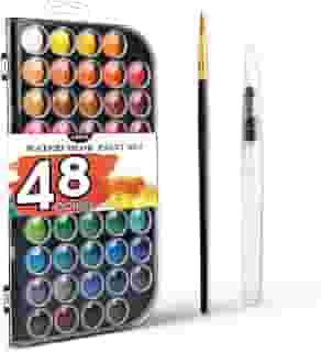 AROIC Conjunto de tinta aquarela, com tinta aquarela, 48 cores, um pincel e uma caneta de pincel de água recarregável. O melhor presente para iniciantes, crianças e amantes da arte.