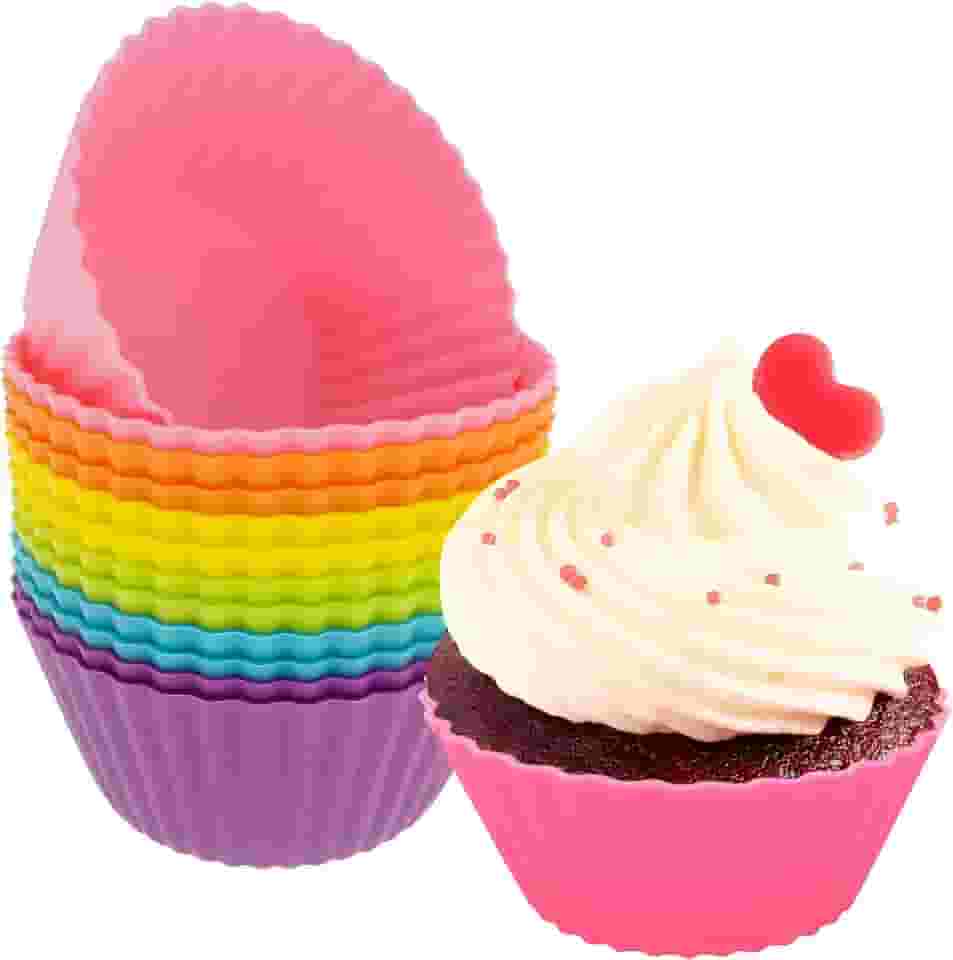 Kit 12 Formas de Silicone para Cupcake, Bolinho, Muffin, Forno e Air Fryer, Resistente a Temperatura, Forminhas Premium, Livre de BPA
